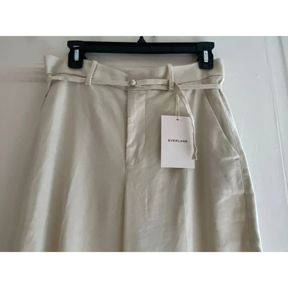 EVERLANE Wide-Leg Belted Pant Stretch Linen Birch 4 LONG Heavyweight NEW CHIC